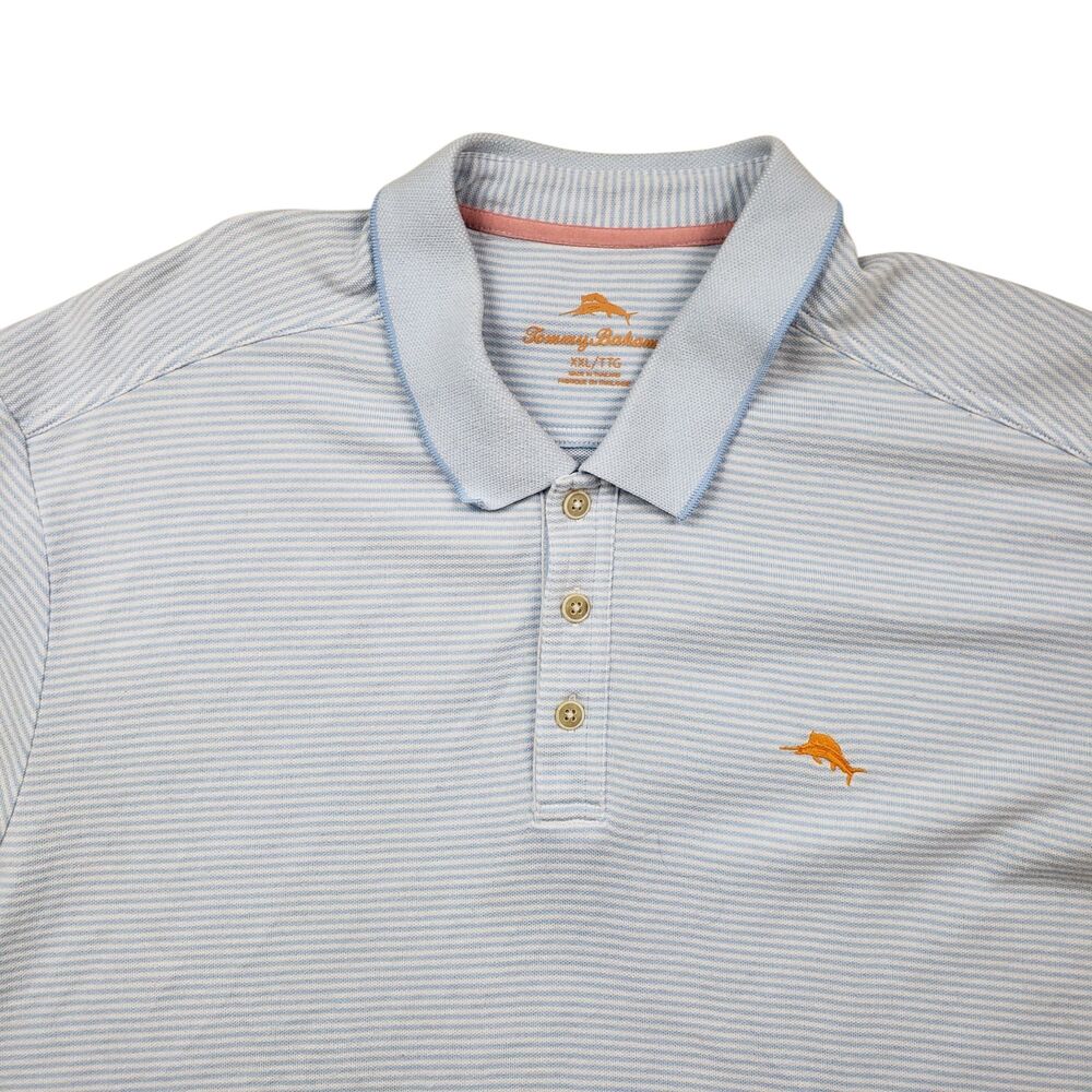 Tommy Bahama Emfielder Polo Shirt Mens 2XL Blue Striped Supima Cotton Blend Golf